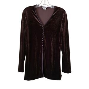 Nina Picalino Brown Velvet Button-Up Blouse Top Size 6 Vintage Friends Gothic